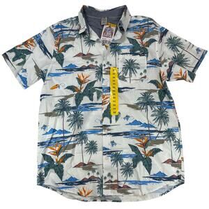 Hurley Men's NWT Patio Shirt Tropical Floral Stretch White Blue Medium Palm Tree